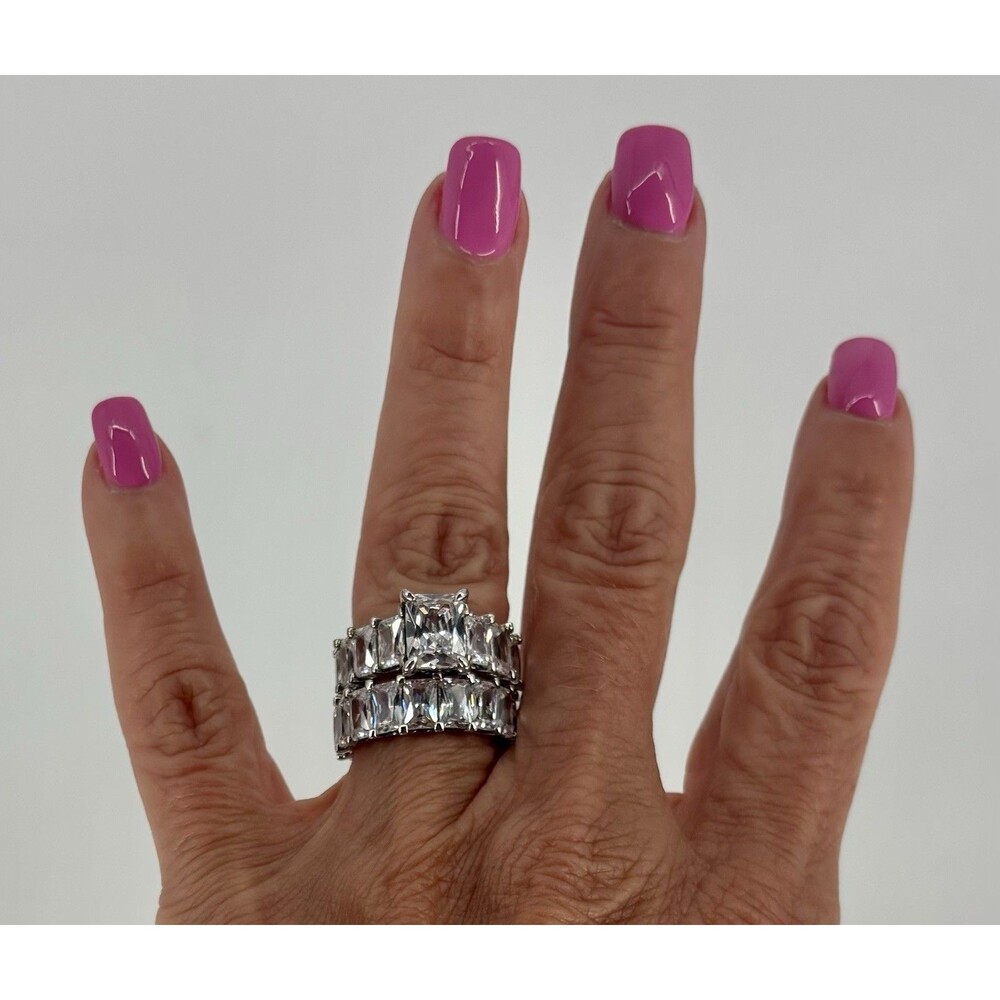 JEULIA S925 Sterling Silver Bridal Ring Set Radiant Cut Wedding Band Sz 6.5 NWOT